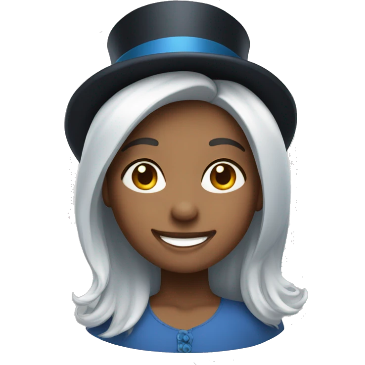 smiling girl-skin white-hair brown-in blue top hat emoji