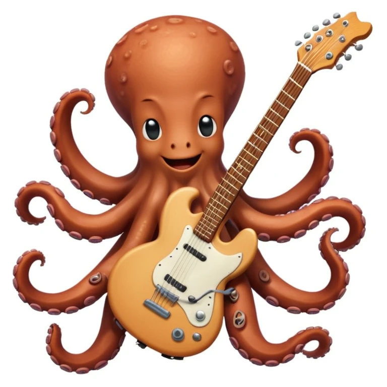 happy octopus with multiple arms playing guitar emoji