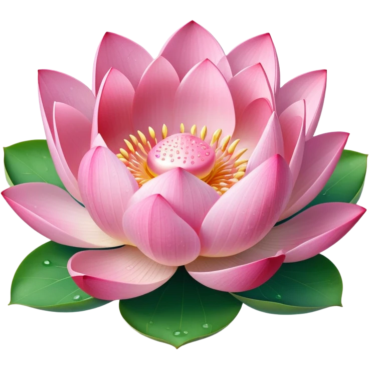 Pink lotus bud partially opening with water droplets, floating on round leaf emoji