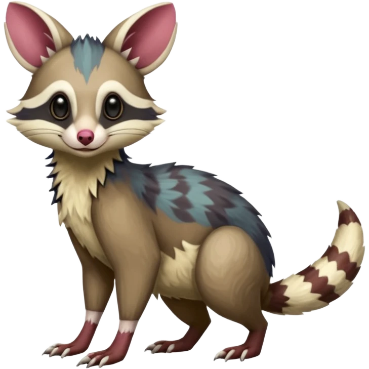 Genet-Sentret-Marsupial-Possum-Vernid-Sergal-Fakémon-hybrid, by LiLaiRa-griffsnuff, full body emoji