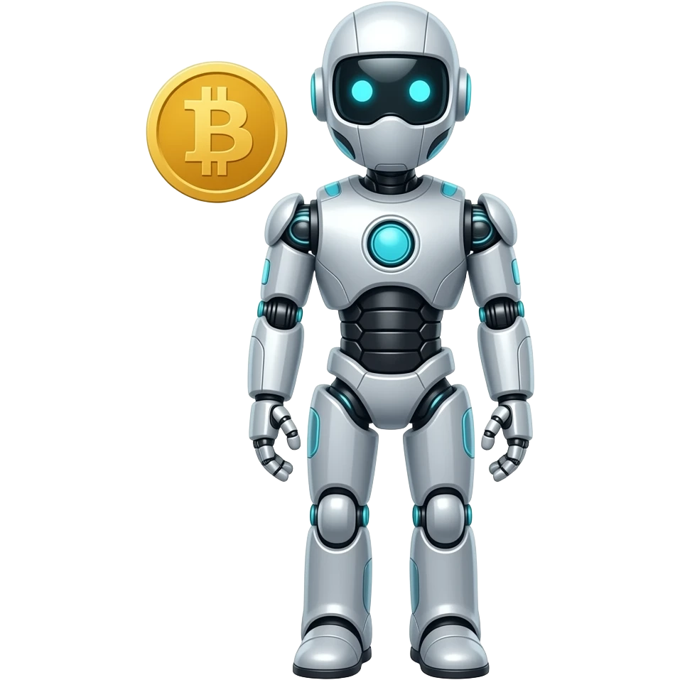 Use this vornexcoin logo to create an image of an ai bot trading on crypto emoji