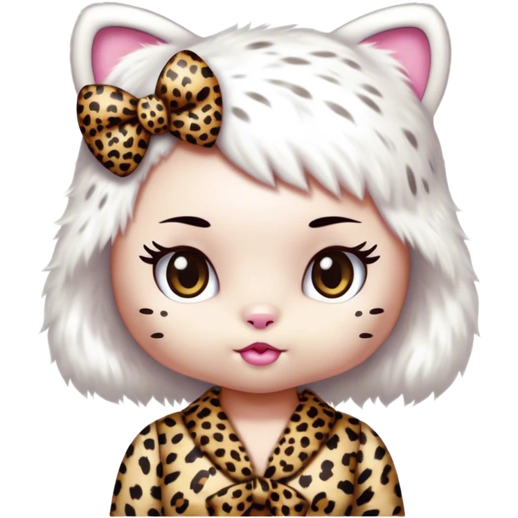 Hello kitty white fur leopard dress leopard bow emoji