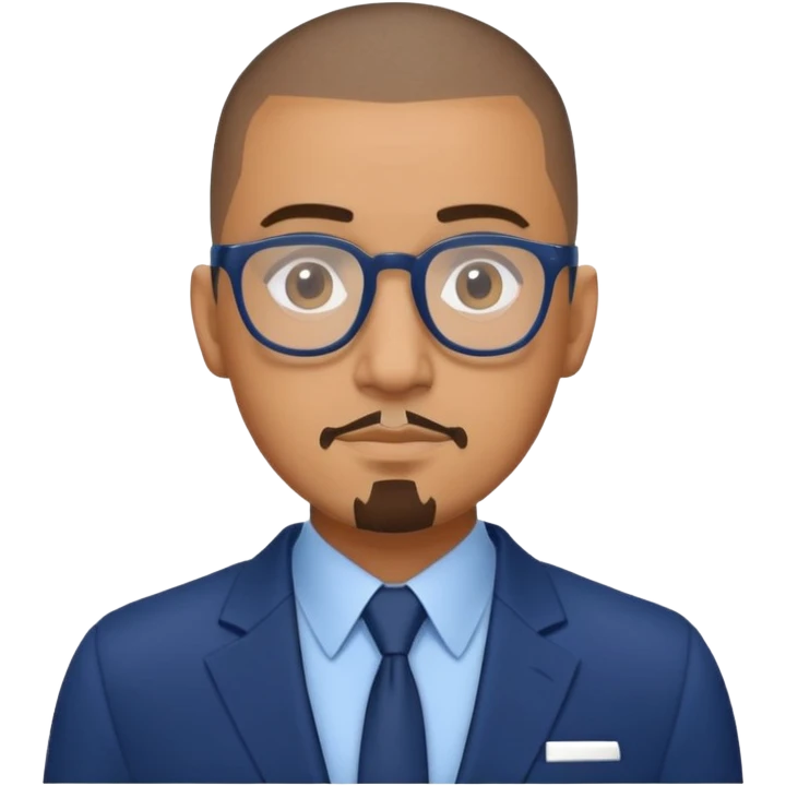 Buzz cut Latino with goatee and glasses and dark blue suit  emoji