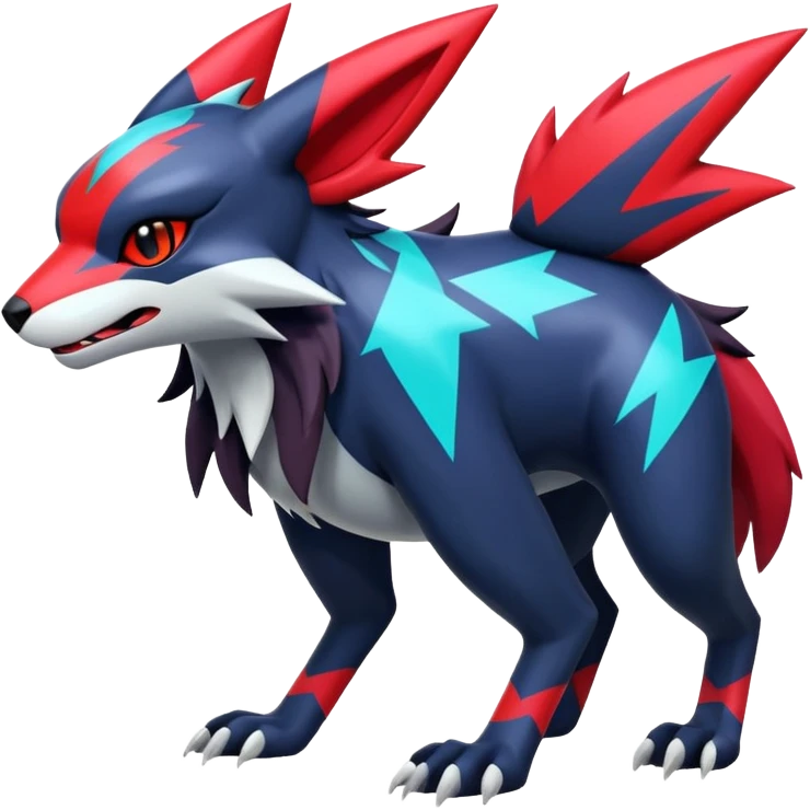 Futuristic shiny colorful neon vibrant bright patterned Zoroark-Zangoose-Litten-Absol-hybrid-creature emoji