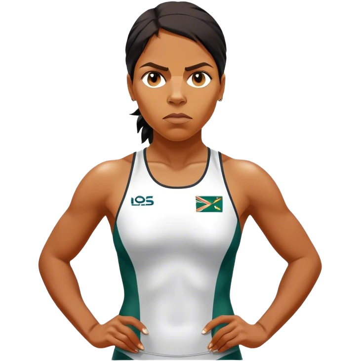 Cinematic Realistic portrait of Cathy Freeman, shown as an iconic Australian athlete with a focused, determined expression and modern athletic attire accented with subtle native motifs, rendered in dynamic, vibrant lighting emoji