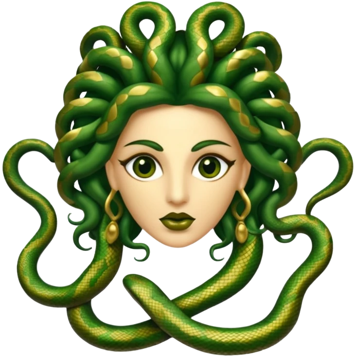The Sicilian Medusa in gold and green and make the snake hair have snake faces  emoji