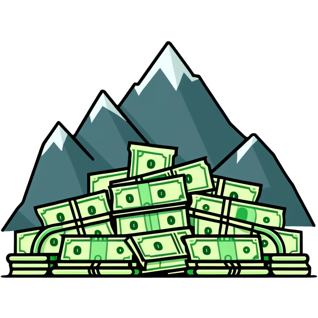 mountain of money bills and coins emoji