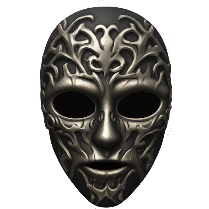  “A dark, metallic mask that covers the whole face, with hollow eyes and intricate, Gothic carvings resembling skulls or twisted patterns. It has a sinister, haunting look, evoking a medieval, eerie vibe.” emoji