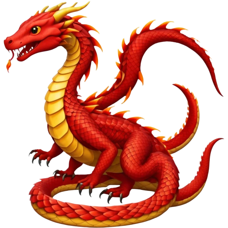 Red dragon with fire full in snake model emoji