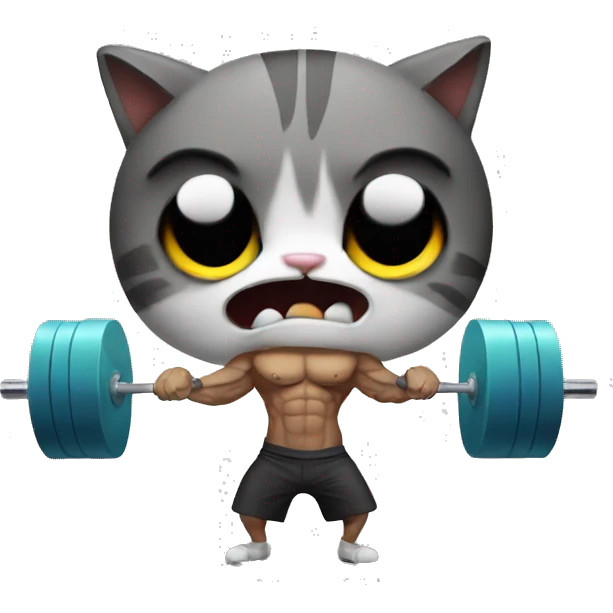 ripped cat doing deadlift with a :3 face emoji