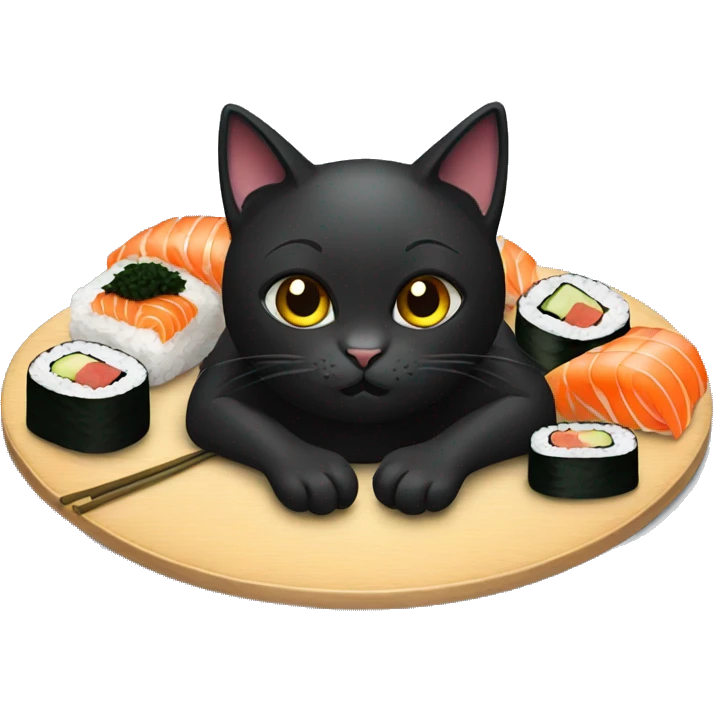 black cat eats sushi emoji