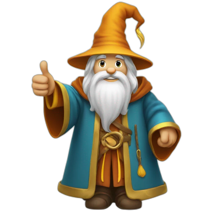 wizard style of Merlin, with thumbs up emoji