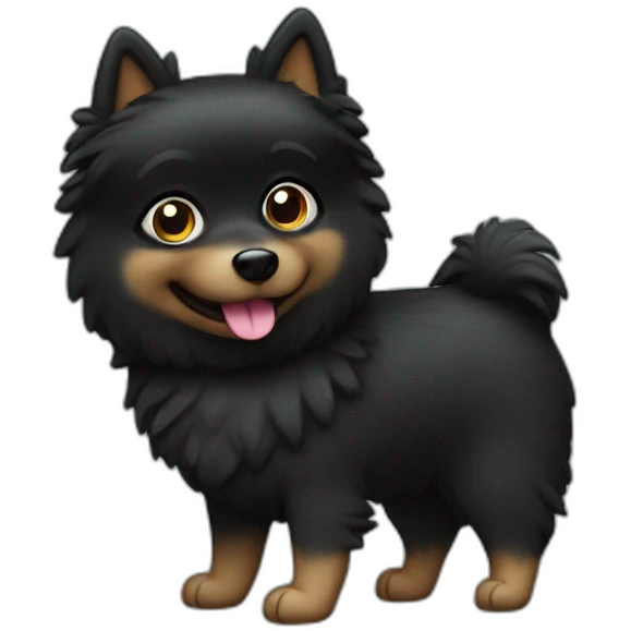Little black spitz with toy emoji