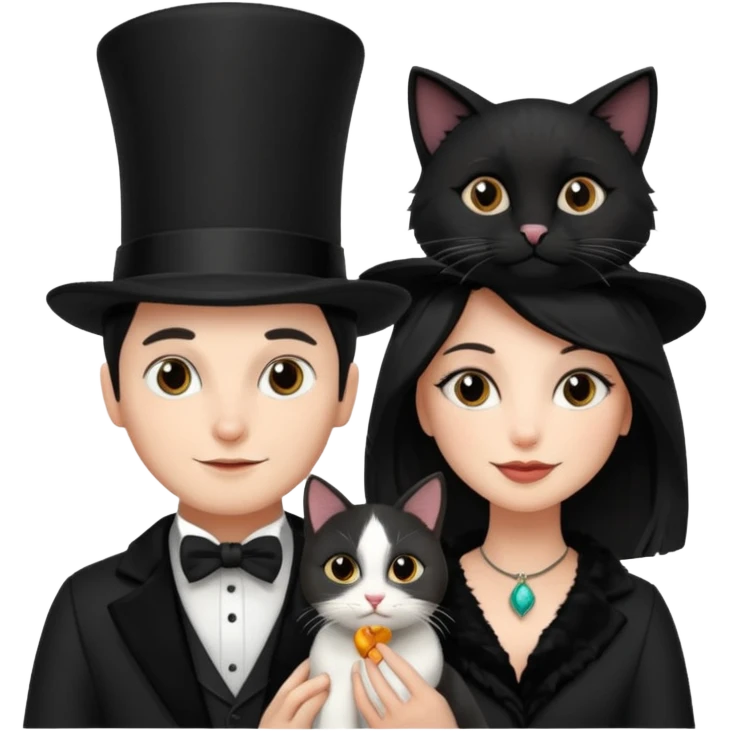 magician couple and their pet cat emoji