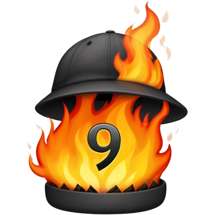 burning black cap with number “9” on it emoji