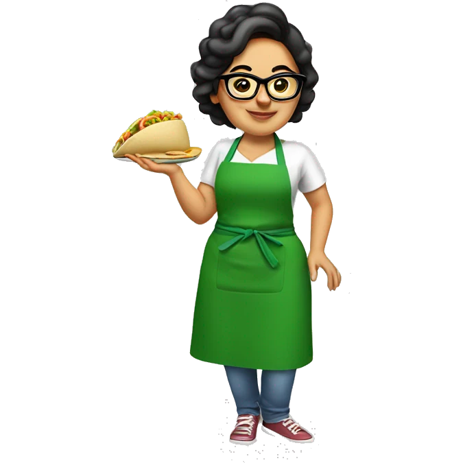 mexican chubby lady green apron  with glasses cooking tacos emoji