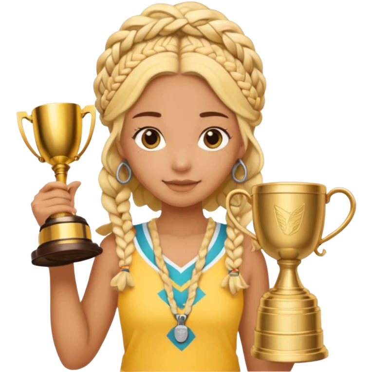 girl in yellow butter set with boho braids holding a stanley cup emoji