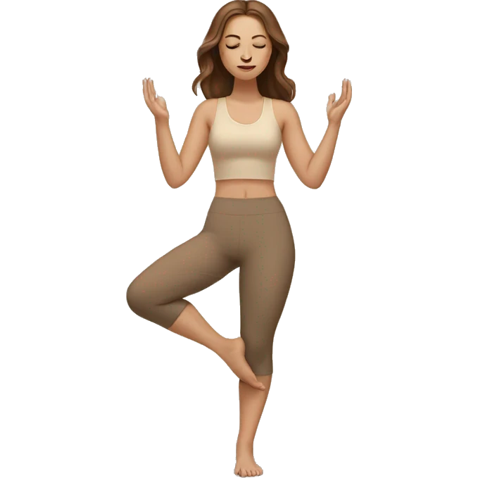 White Girl with brown hair doing yoga in beige tones  emoji