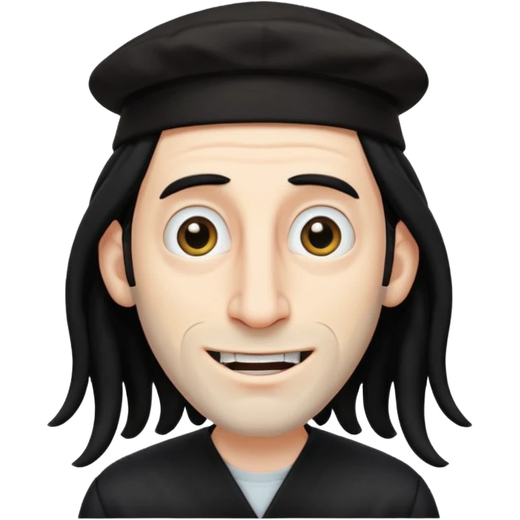 Jewish white man emoji with long dread black hair on the sides and jewish judaism hat, long big nose and crooked teeth emoji