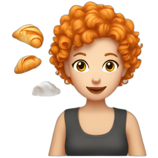 Orange short curly hair girl eating croissant emoji