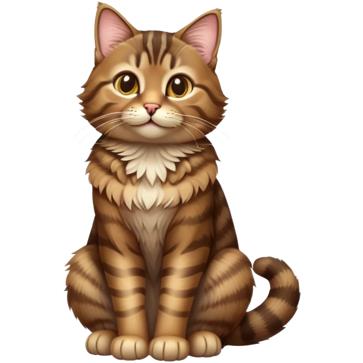 cinematic-[brown tabby cat]-realistic-full-body-sitting-emoji,-tail-curled-playfully-around-its-paws,-head-tilted-dramatically,-fluffy-[tabby]-fur,-simplified-yet-hilariously-adorable-features,-highly-detailed,-glowing-with-an-almost-sarcastic-glow emoji