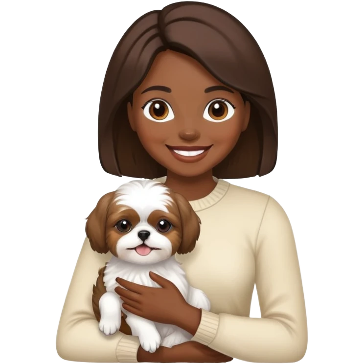dark-skinned woman holding a Shih Tzu dog emoji