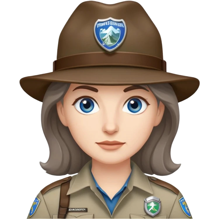 white woman park ranger with brown and gray hair and blue eyes emoji
