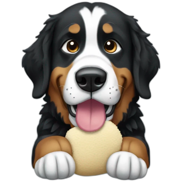 Berner sennen dog holding a plushie in his mouth emoji