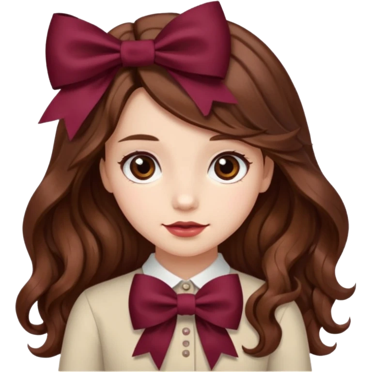 girl wavy long brown hair with a burgundy bow emoji