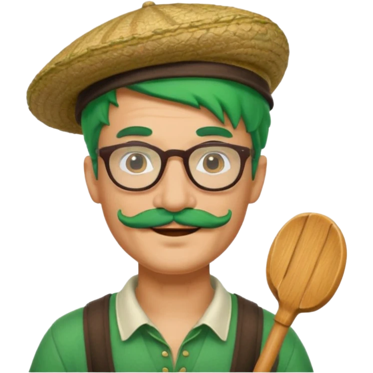 venice gondolier with green hair, iconic hat, normal glassess and mustache emoji