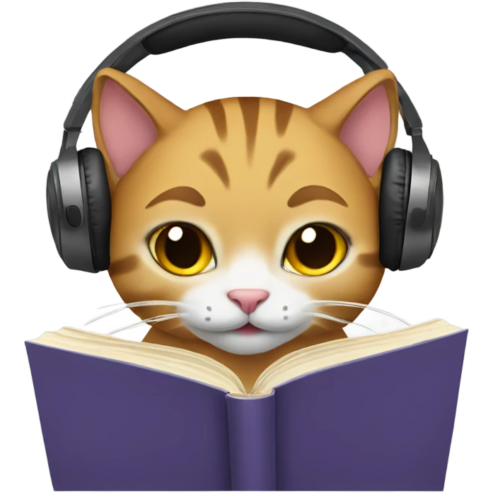 A cat reading a book while wearing headphones emoji