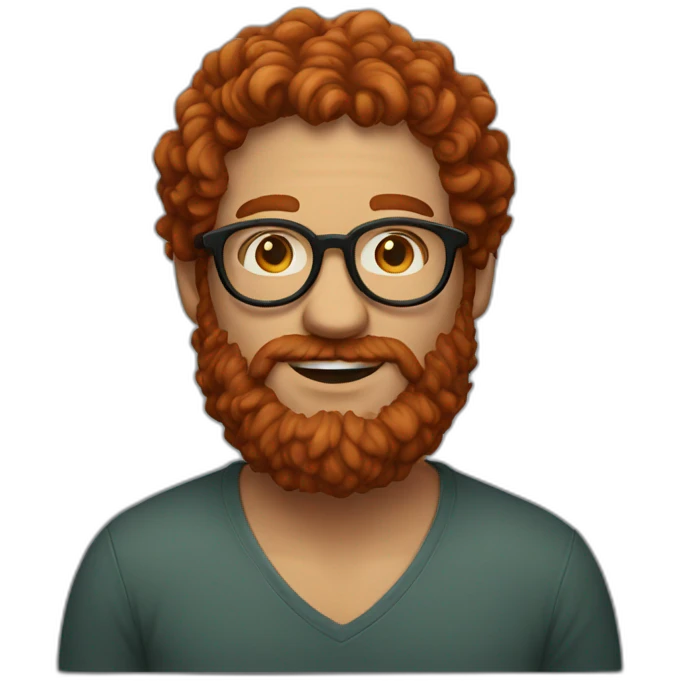 Man with beard, big rimmed glasses and curly red hair emoji