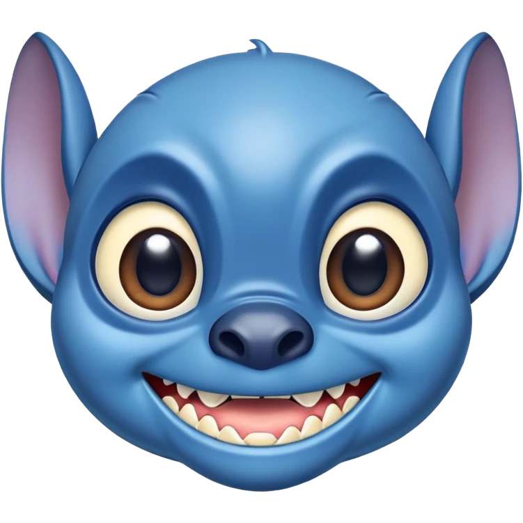 blue alien Stitch face from Lilo and Stitch with big eyes and sharp teeth emoji