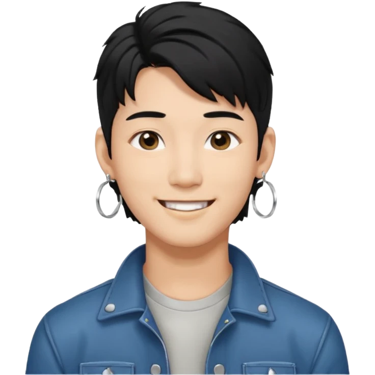 asian male with a black middle part with a kpop mullet and silver hoop earrings emoji