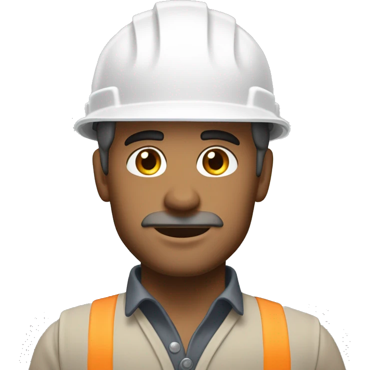construction worker, full head shot, 3/4 view of face, white hard hat, male, adult, slight stubble, strong jawline, clear eyes visible, color palette: white, beige, gray and brown emoji