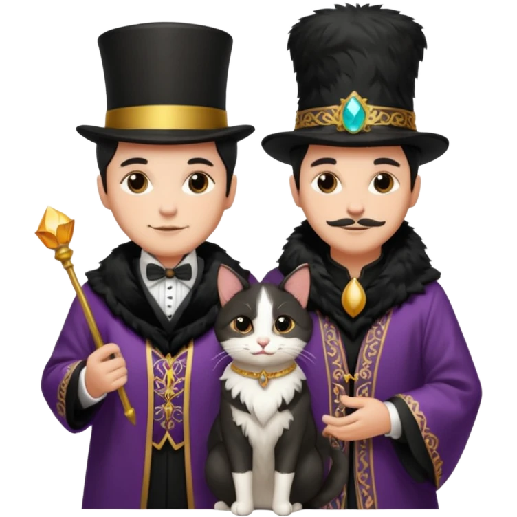 magician couple and their pet cat emoji