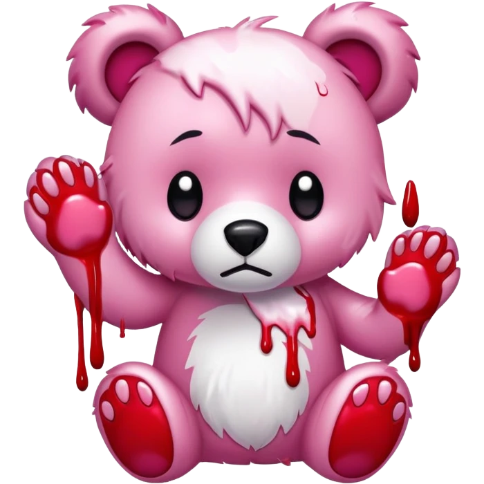 Pink gloomy bear blood smudges with paw claw emoji