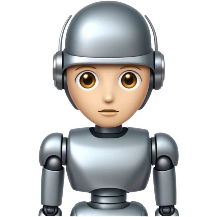 robot assistant staring intently, metallic details, iOS emoji style, transparent background emoji