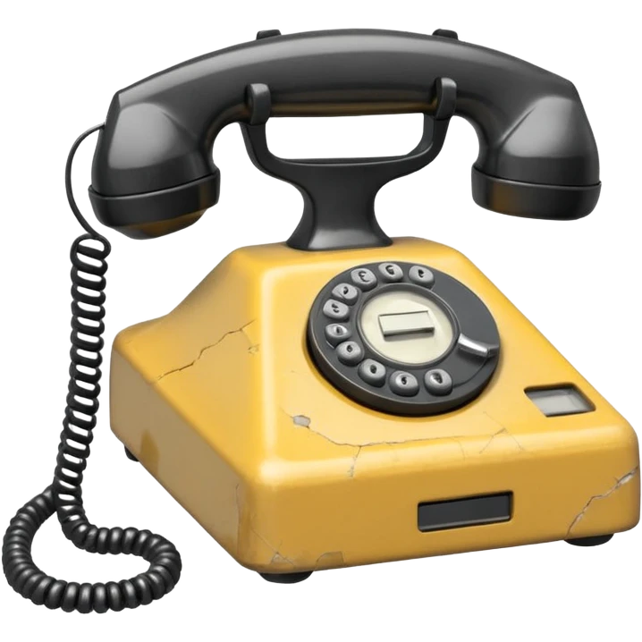Minimalist emoji-style sticker of an old phone receiver with no signal waves, cracked and floating. Desaturated tones.
 emoji