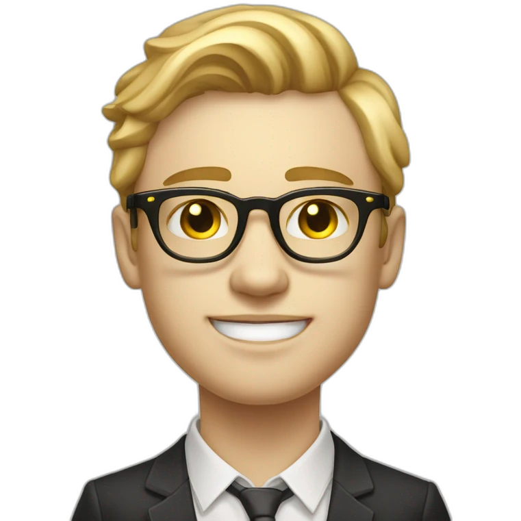 19 years old boy like a gentleman white skin tone. With golden optic glasses. Wearing old money style emoji