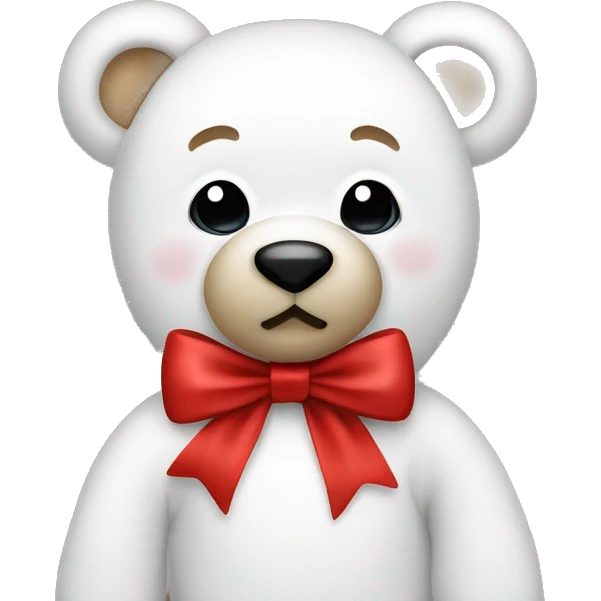 Create a white teddy bear wearing a Christmas bow emoji