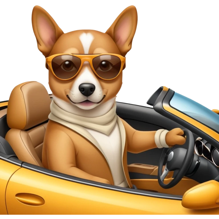 Cane con gli occhiali da sole in una supercar decappottabile  emoji