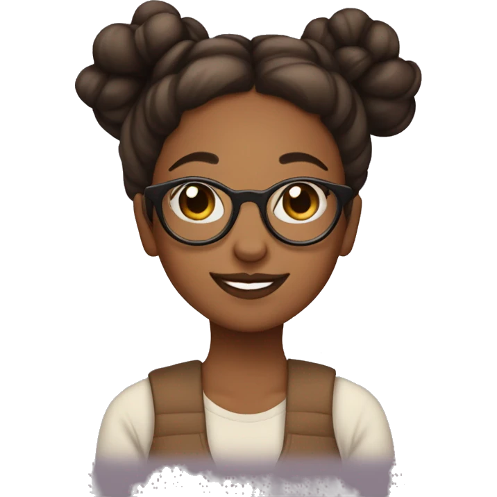 cute brown woman with low space buns and glasses blushing  emoji