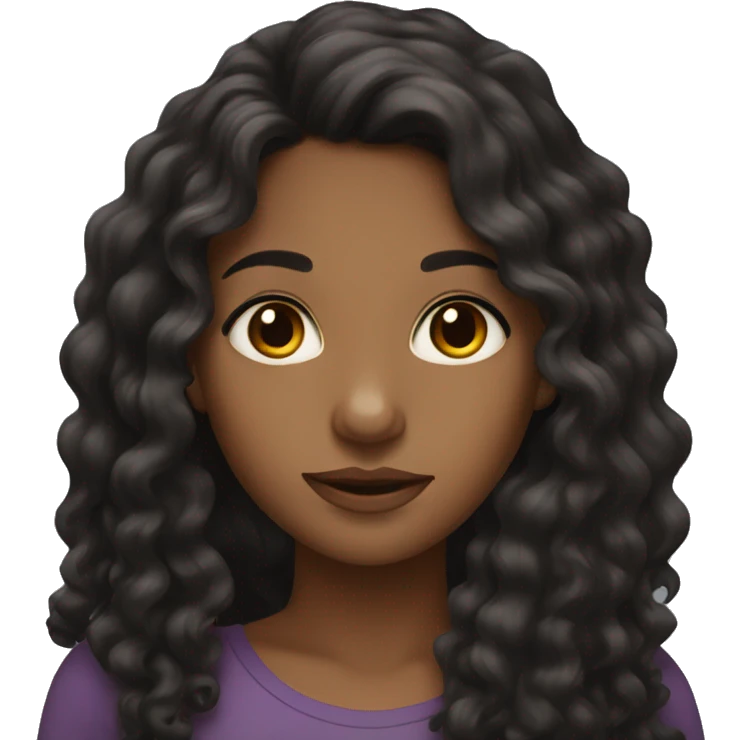 Brown girl with long curly black hair and brown eyes emoji