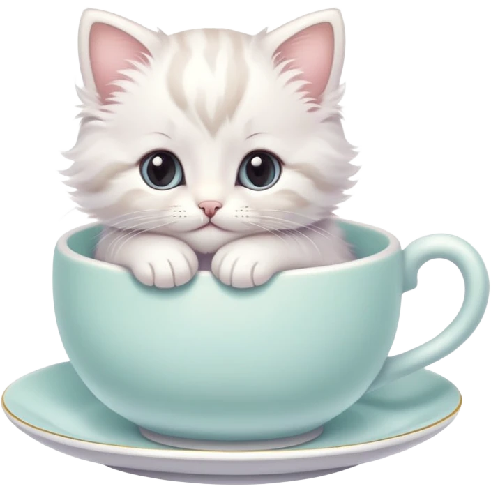 cute kitten curled up in a teacup emoji