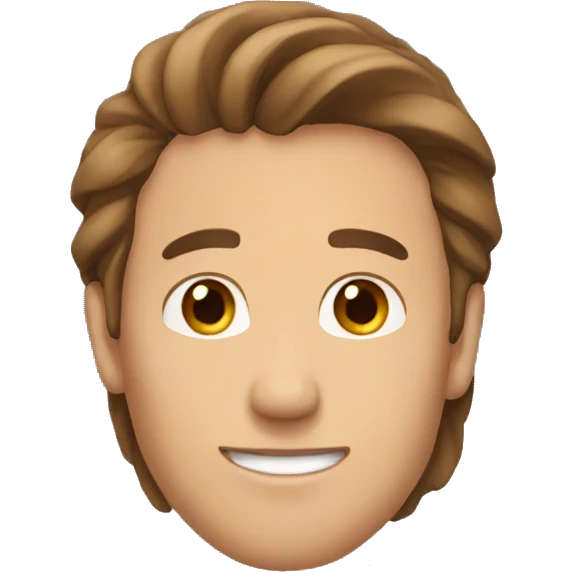 male, no beard, long brown hair in a queue emoji