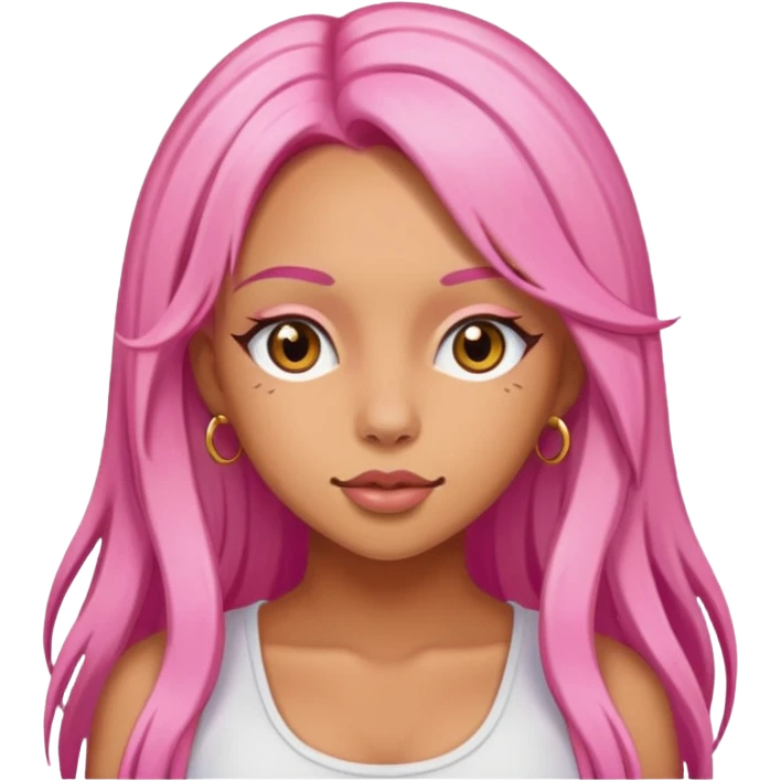 Doja Cat with pink long hair, tan skin emoji