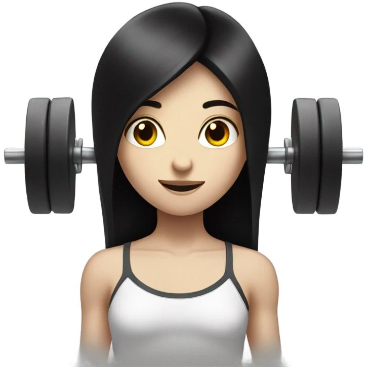 Pale girl with long black hair lifting weights emoji