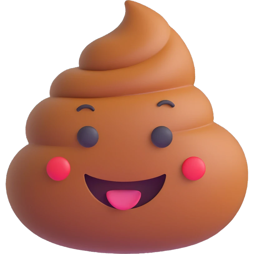 five dots arranged like misen.com logo, central dot as a smiling poop emoji face, modern friendly clean style emoji