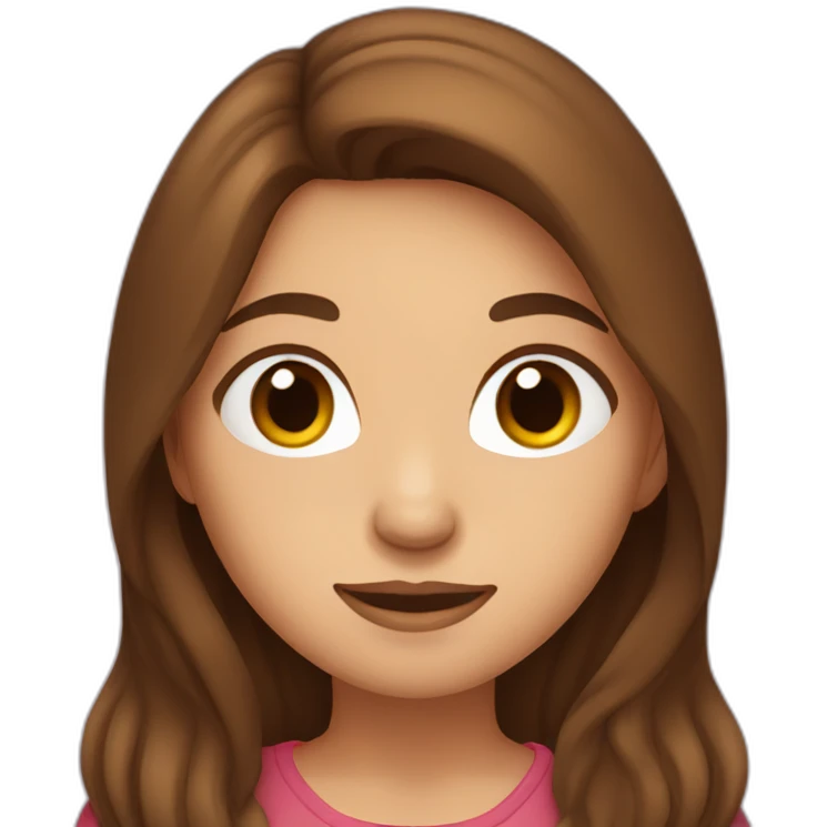 brown-haired woman with long hair, brown eyes, depicting a heart with her hands emoji